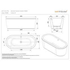 Baignoire îlot blanche 180x80 ovale à poser au sol acrylique très haute densité SANINDUSA Freestanding UrbY Plus (avec vidage)