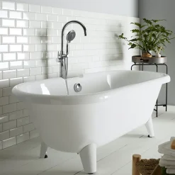 Baignoire îlot Charly blanche rétro + pieds conique blanc