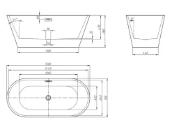 Baignoire îlot design - 201 L - 150 x 70 x 58 cm - Blanche - TWIGGY