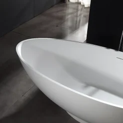 Baignoire îlot Design en fonte minérale VIGO - blanc mat - Avec robinet mitigeur 1521, Sans siphon, 170x85cm