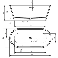 Baignoire îlot design en sanydur ovale MODERN 170 cm