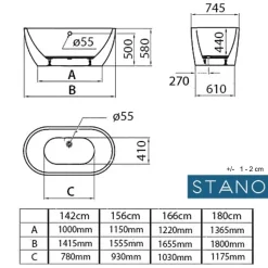 Baignoire îlot design ovale BOSTON blanche 180 cm
