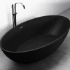 Baignoire îlot en fonte minérale RELAX - 176x103cm - Noir mat, Sans siphon, Avec robinet mitigeur 8028B