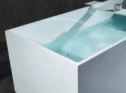 Baignoire îlot en fonte minérale 170x72x55cm Blanc mat - LUNA STONE - Sans robinet sur pied + siphon