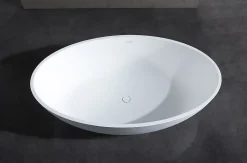 Baignoire îlot en fonte minérale RELAX - 176x103cm - Sans robinet ni siphon, Blanc mat