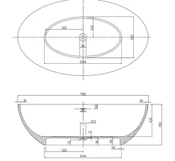 Baignoire îlot en fonte minérale RELAX - 176x103cm - Sans siphon, Blanc mat, Avec robinet mitigeur 8028B