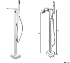 Baignoire îlot en fonte minérale (fonte minérale) RIO STONE - 180x85cm - Avec siphon et robinet mitigeur 1523C, Blanc brillant