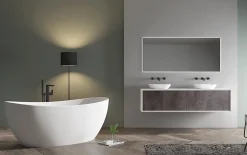 Baignoire îlot en fonte minérale HAWAII STONE - 180x85cm - Sans siphon, Avec robinet mitigeur 1523C, Blanc brillant