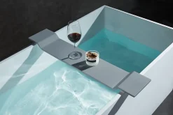 Baignoire îlot en fonte minérale 170x72x55cm Blanc mat - LUNA STONE + siphon + robinet sur pied 1523C