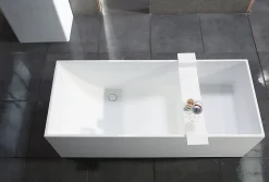 Baignoire îlot en fonte minérale 170x72x55cm Blanc mat - LUNA STONE + siphon + robinet sur pied 1523C
