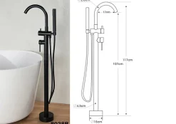Baignoire îlot en fonte minérale (fonte minérale) RIO STONE - 180x85cm - Avec siphon, Blanc mat, Avec robinet mitigeur 8028B