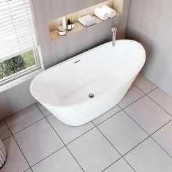 Baignoire îlot en forme de ovale L150x72xH65cm blanc en Acrylique avec Bonde et trop plein - Pratique et esthétique