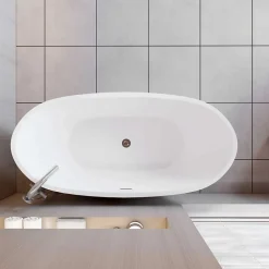 Baignoire îlot en forme de ovale L150x72xH65cm blanc en Acrylique avec Bonde et trop plein - Pratique et esthétique