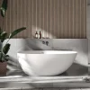 Baignoire îlot fonte minérale ovale autoportante Moderne avec bonde - 150x75x54cm - VELA Blanc mat