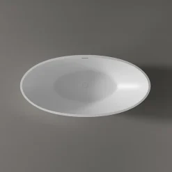 Baignoire îlot fonte minérale Ovale Moderne pour Salle de Bain avec Bonde et trop plein - 180x85x52cm - RIO STONE - Blanc Mat