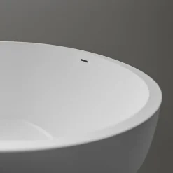 Baignoire îlot fonte minérale Ovale Moderne pour Salle de Bain avec Bonde et trop plein - 180x85x52cm - RIO STONE - Blanc Mat