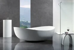 Baignoire îlot fonte minérale, Solide Surface, WAVE blanc, 180x110cm, Blanc haute brillance