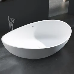 Baignoire îlot fonte minérale, Solide Surface, WAVE blanc, 180x110cm, Blanc haute brillance