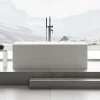 Baignoire îlot Fonte minérale rectangulaire 170x72x55cm + bonde pop-up et trop plein - Blanc mat - LUNA