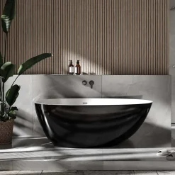 Baignoire îlot fonte minérale ovale autoportante Moderne avec bonde - 150x75x54cm - VELA Noir (brillant)
