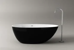 Baignoire îlot fonte minérale ovale autoportante Moderne avec bonde - 150x75x54cm - VELA Noir (brillant)