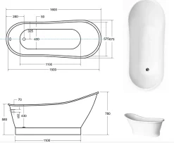 Baignoire îlot GLORIA GLAM SILVER - 160 x 68 cm