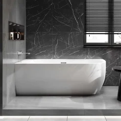 Baignoire îlot LENA CORNER acrylique blanc brillant - montage gauche -170x75cm - Garantie 5 ans - Avec mitigeur 1521, Avec siphon