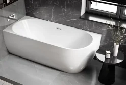 Baignoire îlot LENA CORNER acrylique blanc brillant - montage gauche -170x75cm - Garantie 5 ans - Avec mitigeur 1521, Sans siphon