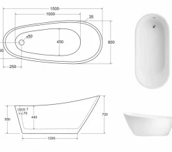 Baignoire îlot MELODY 80 cm - 150 x 80 cm