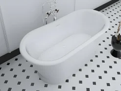 Baignoire îlot ovale - style retro - 180 L - 150 x 74 x 63 cm - Blanche - Acrylique - PELMATO