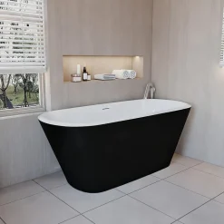 Baignoire îlot ovale bicolore - 260L - 160x73x60 cm - intérieur blanc - extérieur noir mat - Design moderne en acrylique