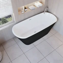 Baignoire îlot ovale bicolore - 260L - 160x73x60 cm - intérieur blanc - extérieur noir mat - Design moderne en acrylique