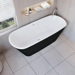 Baignoire îlot ovale bicolore - 280L - 170x78x60 cm - intérieur blanc + extérieur noir mat - Design moderne en acrylique
