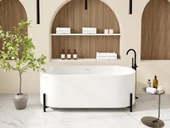 Baignoire îlot ovale blanche avec pieds noirs - 160 x 73,5 x 59 cm - ALONSA