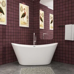 Baignoire îlot ovale blanc en Acrylique - 206L - L.150 x l.72 x H.65cm - Préassemblée, facile à installer ,by AICA