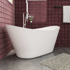 Baignoire îlot ovale blanc en Acrylique - 206L - L.150 x l.72 x H.65cm - Préassemblée, facile à installer ,by AICA