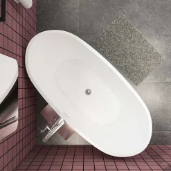 Baignoire îlot ovale blanc en Acrylique - 206L - L.150 x l.72 x H.65cm - Préassemblée, facile à installer ,by AICA