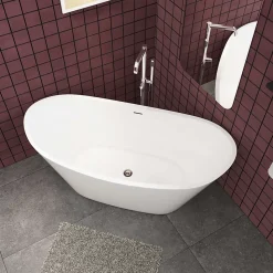 Baignoire îlot ovale blanc en Acrylique - 206L - L.150 x l.72 x H.65cm - Préassemblée, facile à installer ,by AICA