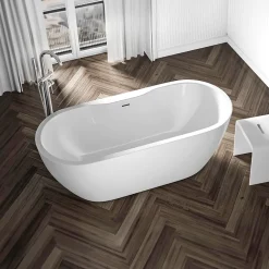 Baignoire îlot ovale moderne salle de bain Acrylique - Garantie 5 ans - Blanc brillant - 165.5x74.5x58cm - ROMA PLUS 2.0