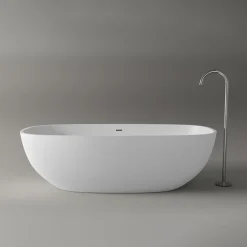 Baignoire îlot ovale moderne 180x87x54cm Blanc mat fonte minérale, isolation thermique - OCEAN STONE - Sans Robinet ni siphon