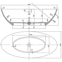 Baignoire îlot ovale 180x85x52cm Blanc mat fonte minérale, isolation thermique - RIO STONE + robinet sur pied 8028, Sans siphon
