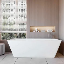 Baignoire îlot rectangulaire L170x80xH58cm blanc en Acrylique avec Bonde et trop plein - Installation facile, effet garanti