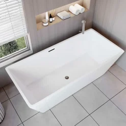 Baignoire îlot rectangulaire L170x80xH58cm blanc en Acrylique avec Bonde et trop plein - Installation facile, effet garanti
