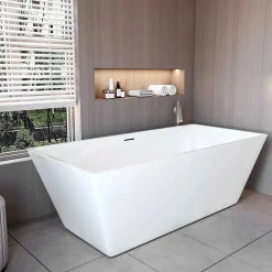 Baignoire îlot rectangulaire L170x80xH58cm blanc en Acrylique avec Bonde et trop plein - Installation facile, effet garanti