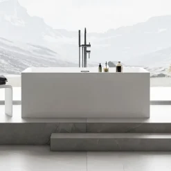 Baignoire îlot rectangulaire VERONA acrylique blanc - 170x80x60cm - Garantie 5 ans - Avec robinet mitigeur 8028, Avec siphon
