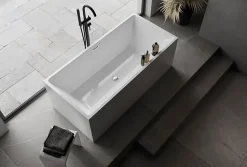 Baignoire îlot rectangulaire VERONA acrylique blanc - 170x80x60cm - Garantie 5 ans - Avec robinet mitigeur 8028, Avec siphon