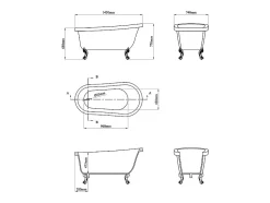 Baignoire îlot rétro avec pieds de lion blancs - 200 L - 145 x 74 x 77 cm - Bleu - NISOS II