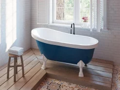 Baignoire îlot rétro avec pieds de lion blancs - 200 L - 145 x 74 x 77 cm - Bleu - NISOS II