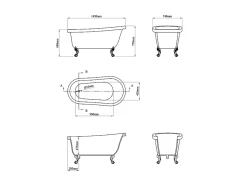 Baignoire îlot rétro avec pieds de lion argentés - 200 L - 145 x 74 x 77 cm - Blanche - NISOS II