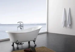 Baignoire îlot sabot design sur pieds 176x71x77cm PARIS blanc, Pieds Doré + robinet mitigeur 1414 or